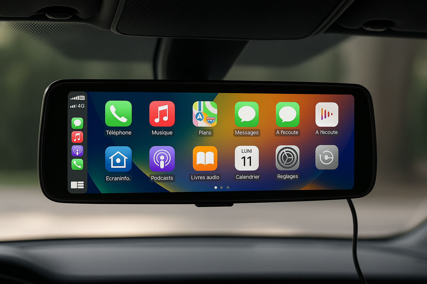 Rétroviseur interieur connecté 4K – CarPlay & Android Auto